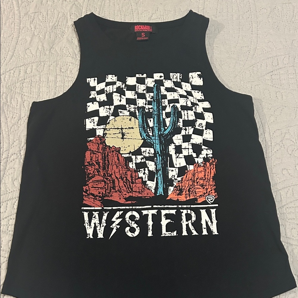Rock & Roll Cowgirl Black Western Tank Top
